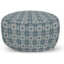 Ambesonne Azulejo Pouf Cover with Zipper Shabby Antique Portuguese Moroccan Mosaic Tiles in Classic Victorian Grunge Soft Decorative Fabric Unstuffed Case 30" W X 17.3" L Pale Tan Dark Teal