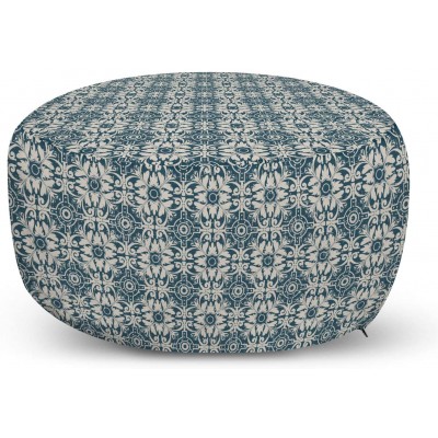 Ambesonne Azulejo Pouf Cover with Zipper Shabby Antique Portuguese Moroccan Mosaic Tiles in Classic Victorian Grunge Soft Decorative Fabric Unstuffed Case 30 W X 17.3 L Pale Tan Dark Teal