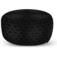 Ambesonne Dark Grey Ottoman Pouf Black Damask and Floral Elements Oriental Antique Ornament Vintage Decorative Soft Foot Rest with Removable Cover Living Room and Bedroom Black Grey