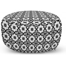 Ambesonne Moroccan Ottoman Pouf Monochrome Pattern Oriental Architecture Inspired Design Oval Symmetric Decorative Soft Foot Rest with Removable Cover Living Room and Bedroom White and Black