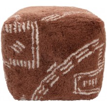 Bloomingville Tufted Wool Shag and Cotton Design Pouf 16" L x 16" W x 16" H Brown
