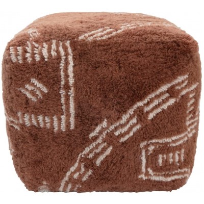 Bloomingville Tufted Wool Shag and Cotton Design Pouf 16 L x 16 W x 16 H Brown