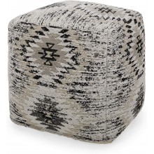 Christopher Knight Home Kaylee Hand-Loomed Boho Fabric Cube Pouf Beige Gray