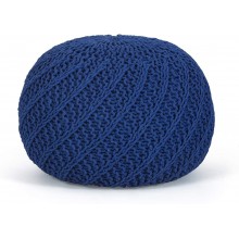 Decent Home Round Pouf Ottoman Knitted Cotton Floor Chair Accent Bean Bag Seat Footrest for Living Room Bedroom Kids Room Navy