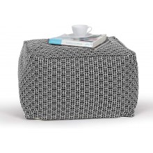 Edeco 23.6" Square Knit Bean Bag Fabric Pouf Foot Stool Ottoman,Floor Chair for Living Room Bedroom Square Gray