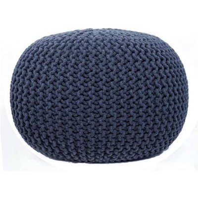 Fernish Decor Round Pouf Ottoman Hand Knitted Cotton Pouf Footrest,Foot Stool Knit Bean Bag Floor Chair for Bed Room Living | Room | Accent Seat Dark Grey 20x20x14 Inch