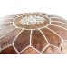 GRAN Handmade Leather Moroccan Pouf Footstool Ottoman | Brown Genuine Leather with Hand Embroidered White Stitching | Unstuffed