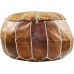 GRAN Handmade Leather Moroccan Pouf Footstool Ottoman | Brown Genuine Leather with Hand Embroidered White Stitching | Unstuffed