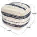 Great Deal Furniture Christal Contemporary Wool and Cotton Pouf Ottoman White and Blue