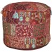 Indian Embroidered Patchwork Cover Pouf Comfortable Floor Cotton Cushion Ottoman Ethnic Pouf 46 X 34 cm
