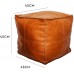 Louis Donne Unstuffed Square Leather Pouf Supersoft Handmade Ottoman Faux Moroccan Decor Storage Solution Foot Rest Footstool Pouffe Seat for Balcony Office Indoor Orange 17.7x17.7