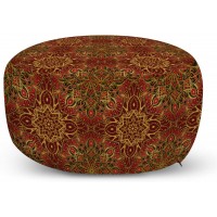 Lunarable Burgundy Ottoman Pouf Eastern Medieval Design Elements Old Fashioned Tile Iranian Art Inspiration Decorative Soft Foot Rest with Removable Cover Living Room and Bedroom Burgundy Yellow