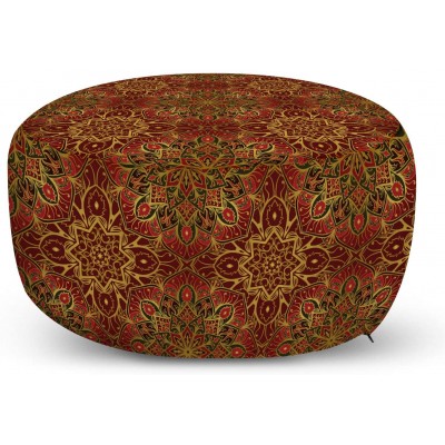 Lunarable Burgundy Ottoman Pouf Eastern Medieval Design Elements Old Fashioned Tile Iranian Art Inspiration Decorative Soft Foot Rest with Removable Cover Living Room and Bedroom Burgundy Yellow