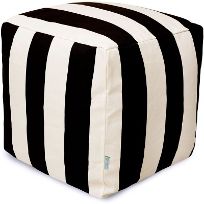 Majestic Home Goods Black Vertical Stripe Indoor Outdoor Bean Bag Ottoman Pouf Cube 17 L x 17 W x 17 H