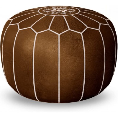 Mina Stuffed Moroccan Leather Pouf Ottoman 20 Diameter and 13 Height Brown