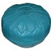 Moroccan Pouf Footrest Hassock Ottoman Handmade Leather Genuine 22 inches Diameter Unstuffed Turquoise