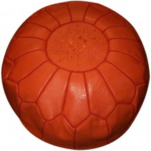 Moroccan Pouf Footrest Hassock Ottoman Handmade Leather Genuine 22 inches Diameter Unstuffed Orange