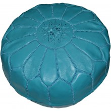 Moroccan Pouf Footrest Hassock Ottoman Handmade Leather Genuine 22 inches Diameter Unstuffed Turquoise