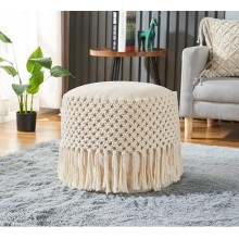 Ottoman Pouf Case Round Foot Stool Woven Pouf Ottoman with Tassels Bean Bag Footstool Macrame Boho Home Decor Outdoor Ottoman for Living Room Bedroom Nursery Kids Room Patio Lounge Cover only