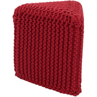 SARO LIFESTYLE Triangle Cotton Twisted Rope Pouf 15 x 16 x 17 Red