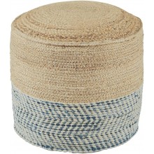 Signature Design by Ashley Sweed Valley Braided Round Pouf Ottoman 19 x 19 Inches Blue & Beige