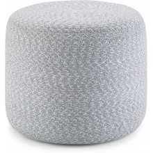 SIMPLIHOME Bayley Round Braided Pouf Footstool Upholstered in Blue Natural Hand Braided Cotton for the Living Room Bedroom and Kids Room Transitional Modern