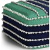 SIMPLIHOME Garbo Boho Square Woven Outdoor Indoor Pouf in Aqua,Navy and White Recycled PET Polyester for the Living Room Family Room Bedroom and Kids Room
