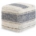 SIMPLIHOME Grady Square Pouf Footstool Upholstered in Blue Natural Handloom Woven Wool and Cotton for the Living Room Bedroom and Kids Room Boho Contemporary Modern