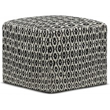 SIMPLIHOME Kiana Boho Square Woven Outdoor  Indoor Pouf in Black and White Recycled PET Polyester for the Living Room Family Room Bedroom and Kids Room