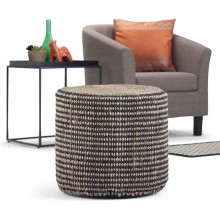 SIMPLIHOME Larissa Round Pouf Footstool Upholstered in Natural Hand Braided Jute for the Living Room Bedroom and Kids Room Boho Contemporary Modern