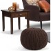 SIMPLIHOME Shelby Round Hand Knit Pouf Footstool Upholstered in Chocolate Brown Cotton for the Living Room Bedroom and Kids Room Transitional Boho