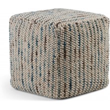 SIMPLIHOME Zoey Cube Woven Pouf Footstool Upholstered in Multi Color Cotton and Wool for the Living Room Bedroom and Kids Room Transitional Boho
