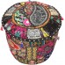 Stylo Culture Bohemian Living Room Pouf Cover Round Patchwork Embroidered Pouffe Ottoman Black Cotton Floral Traditional Furniture Footstool Seat Puff 18x18x13 Bean Bag Decor