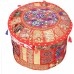 Stylo Culture Indian Pouffe Ottoman Cover Round Patchwork Embroidered Pouf Red Cotton Floral Traditional Furniture Footstool Seat Puff 16x16x13 Bean Bag Living Room Decor