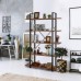 5 Tier Industrial Bookshelf 6 Foot Tall Solid Etagere Bookcase Free Standing Book Shelves for Living Room Bedroom Office Open Display Shelving Unit Black Metal Frame and Warm Rustic Brown Wood