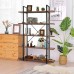 5 Tier Industrial Bookshelf 6 Foot Tall Solid Etagere Bookcase Free Standing Book Shelves for Living Room Bedroom Office Open Display Shelving Unit Black Metal Frame and Warm Rustic Brown Wood