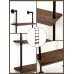 5 Tier Modern Bookcase Wall Mount Ladder Bookshelf Industrial Pipe Shelf Book Display Rack Metal Pipes and Wood Shelves Plant Flower Stand Black Corner Frame Bookcase for Decor Natural Wood Board