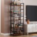 5-Tier Tall Bookcase Rustic Wood and Metal Standing Bookshelf Industrial Vintage Book Shelf Unit Open Back Modern Office Bookcases