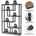6-Shelf Industrial Bookshelf Vintage Etagere Bookcase Storage and Display Shelves with Sturdy Metal Frame for Home Office Dark Walnut TRIBESIGNS WAY TO ORIGIN