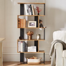 Apicizon 5-Tier Geometric Bookshelf Wooden S-Shaped Bookcase Display Shelf for Living Room Bedroom and Study Room Industrial Bookcase for Home Office Decor