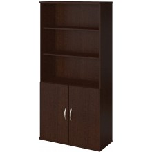Bush Business Furniture 36W 5 Shelf Bookcase with Doors in Mocha Cherry
