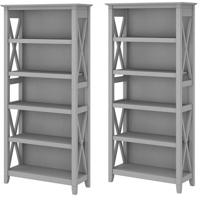 Bush Furniture Key West 5 Shelf Bookcase Set in Cape Cod Gray