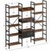 IRONCK Bookcases and Bookshelves Triple Wide 5 Tiers Industrial Bookshelf with Drawer and Door Large Etagere Bookshelf Open Display Shelves for Living Room Bedroom Home Office