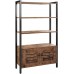 IRONCK Industrial Bookshelf and Bookcase with 2 Louvered Doors and 3 Shelves Standing Storage Cabinet for Living Room Home Office Bedroom Washroom Vintage Brown