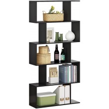 JEROAL 5-Tier Geometric Bookcase,S Shaped Bookshelf Display Rack Wooden Open Bookcase for Home Office Black