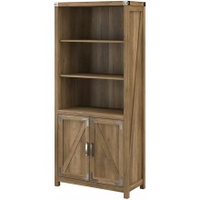 Kathy Ireland® Home by Bush Furniture Cottage Grove Tall 5 Shelf Bookcase with Doors in Reclaimed Pine