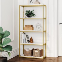 Nathan James Oscar Modern 5-Shelf Bookcase Industrial Bookshelf with Metal Frame and Wood Storage Shelves Etagere Gold White