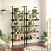 Rolanstar 5-Tier Bookshelf with 3 Hooks Wall Mount Bookcase with Wooden Edge 72 Storage Rack with Open Shelves Display Plant Flower Stand Organizer for Living Room Home Office Rustic Brown