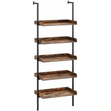 Rolanstar 5-Tier Bookshelf with 3 Hooks Wall Mount Bookcase with Wooden Edge 72" Storage Rack with Open Shelves Display Plant Flower Stand Organizer for Living Room Home Office Rustic Brown