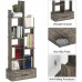 Rolanstar Bookshelf Bookcase with Drawer Free Standing Tree Bookcase Display Floor Standing Storage Shelf for Books CDs Plants,Utility Organizer Shelves for Living Room Bedroom,Gray